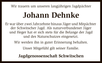 Traueranzeige von Johann Dehnke von SYK