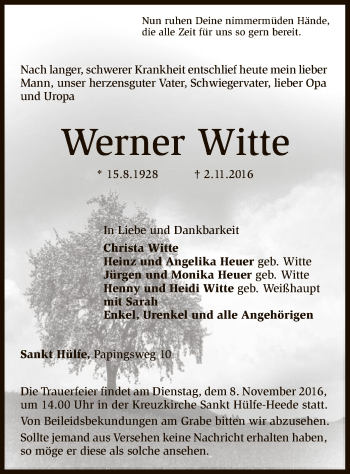 Traueranzeige von Werner Witte von SYK