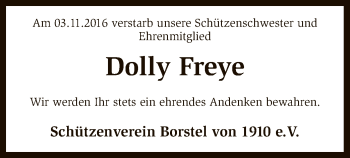 Traueranzeige von Dolly Freye von SYK