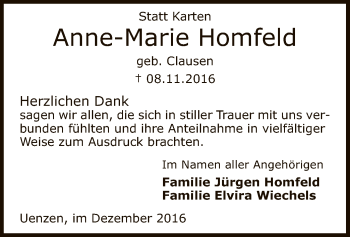 Traueranzeige von Anne-Marie Homfeld von SYK