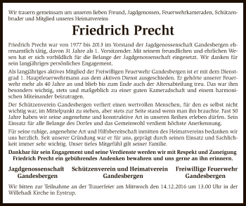 Traueranzeige von Friedrich Precht von SYK