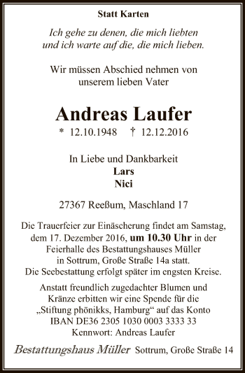 Traueranzeige von Andreas Laufer von SYK