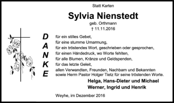 Traueranzeige von Sylvia Nienstedt von SYK