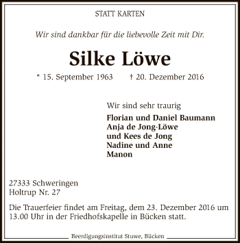 Traueranzeige von Silke Löwe von SYK