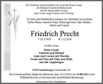 Traueranzeige von Friedrich Precht von SYK