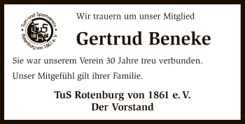 Traueranzeige von Gertrud Beneke von SYK