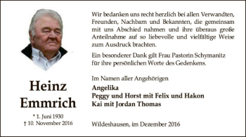 Traueranzeige von Heinz Emmrich von SYK