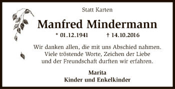 Traueranzeige von Manfred Mindermann von SYK