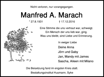 Traueranzeige von Manfred A. Marach von SYK