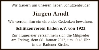 Traueranzeige von Jürgen Arndt von SYK