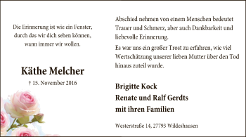 Traueranzeige von Käthe Melcher von SYK