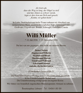 Traueranzeige von Willi Müller von SYK