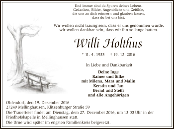 Traueranzeige von Willi Holthus von SYK