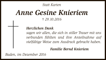 Traueranzeige von Anne Gesine Knieriem von SYK