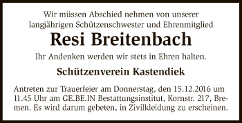 Traueranzeige von Resi Breitenbach von SYK