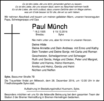 Traueranzeige von Paul Münch von SYK