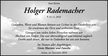 Traueranzeige von Holger Rademacher von SYK