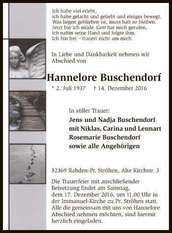 Traueranzeige von Hannelore Buschendorf von SYK