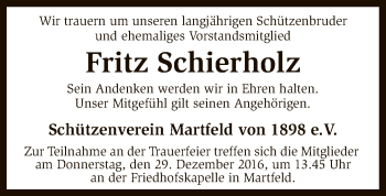 Traueranzeige von Fritz Schierholz von SYK