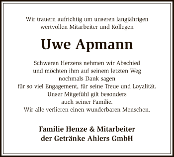 Traueranzeige von Uwe Apmann von SYK