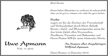 Traueranzeige von Uwe Apmann von SYK