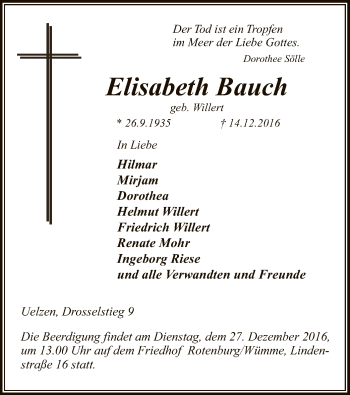 Traueranzeige von Elisabeth Bauch von SYK