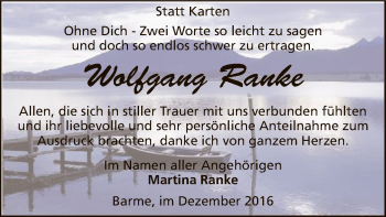 Traueranzeige von Wolfgang Ranke von SYK