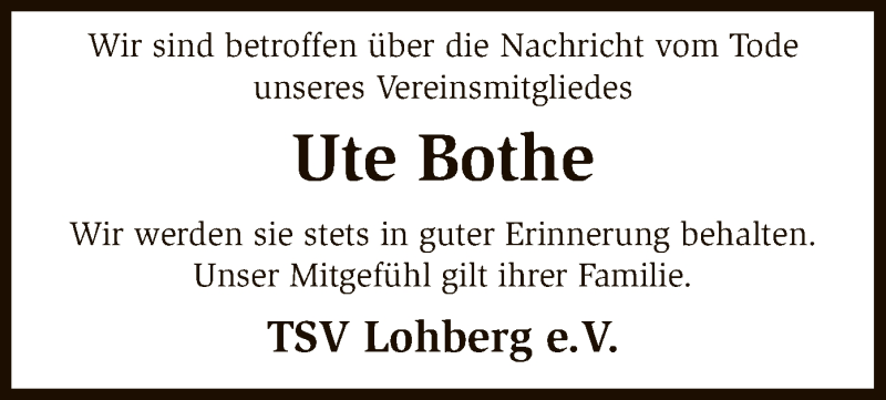  Traueranzeige für Ute Bothe vom 23.12.2016 aus SYK