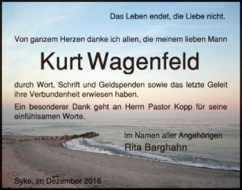 Traueranzeige von Kurt Wagenfeld von SYK