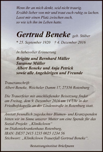 Traueranzeige von Gertrud Beneke von SYK