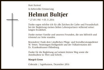 Traueranzeige von Helmut Bultjer von SYK