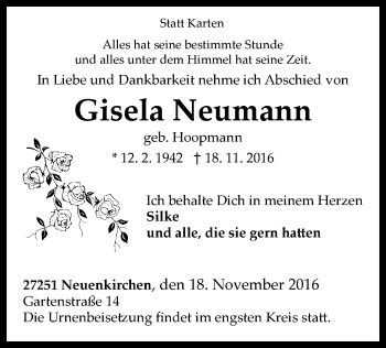 Traueranzeige von Gisela Neumann von KRZ