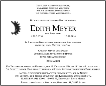 Traueranzeige von Edith Meyer von SYK