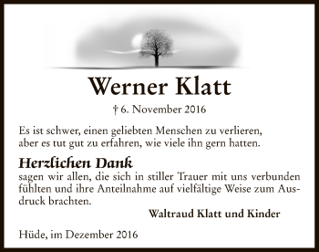 Traueranzeige von Werner Klatt von SYK