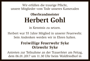 Traueranzeige von Herbert Gohl von SYK