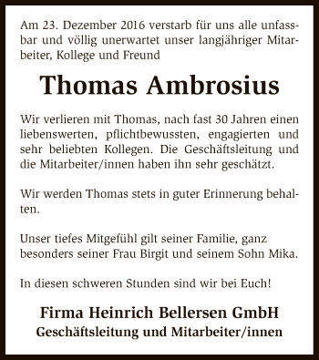 Traueranzeige von Thomas Ambrosius von SYK