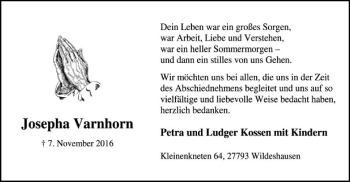 Traueranzeige von Josepha Varnhorn von SYK