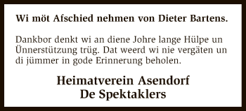 Traueranzeige von Dieter Bartens von SYK