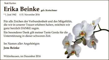 Traueranzeige von Erika Beineke von SYK