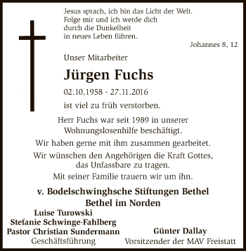 Traueranzeige von Jürgen Fuchs von SYK