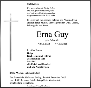 Traueranzeige von Erna Guy von SYK