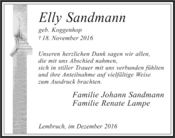 Traueranzeige von Elly Sandmann von SYK