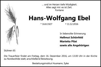 Traueranzeige von Hans-Wolfgang Ebel von SYK