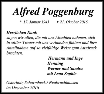 Traueranzeige von Alfred Poggenburg von SYK