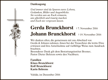 Traueranzeige von Gerda und Johann Brunckhorst von SYK