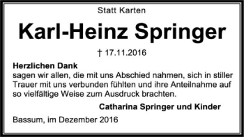 Traueranzeige von Karl-Heinz Springer von SYK