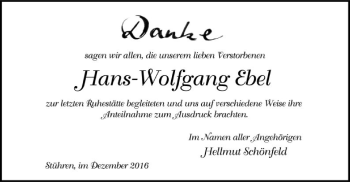 Traueranzeige von Hans-Wolfgang Ebel von SYK