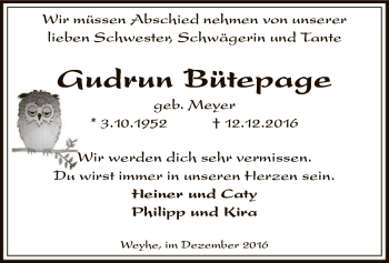 Traueranzeige von Gudrun Bütepage von SYK