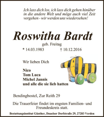 Traueranzeige von Roswitha Bardt von SYK