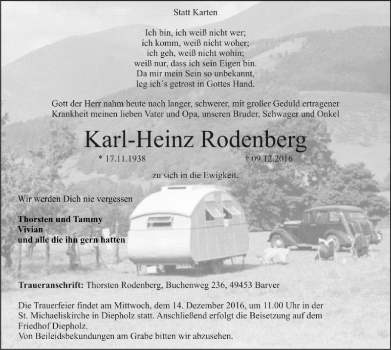  Traueranzeige für Karl-Heinz Rodenberg vom 12.12.2016 aus SYK